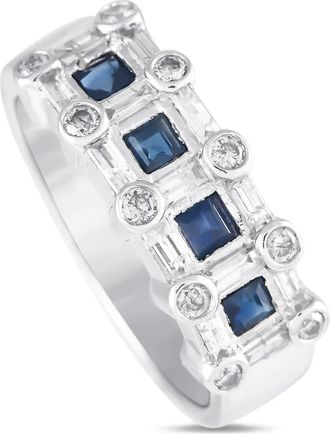 Luxury Bazaar Anello in oro bianco 14 carati con zaffiri e diamanti Pre-owned - Argento