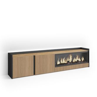 Skraut Home Skraut Home - Mueble Tv, Televisi&oacute;n, Muebles De Sal&oacute;n, Almacenaje, 212x35x50cm, Para Tv Hasta 80, Chimenea El&eacute;ctrica Xxl, Led, Estilo Moderno, Roble Y