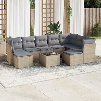 vidaXL Juego De Sof&aacute;s Jard&iacute;n Con Cojines Beige 10 Pzas Rat&aacute;n Sint&eacute;tico Vidaxl
