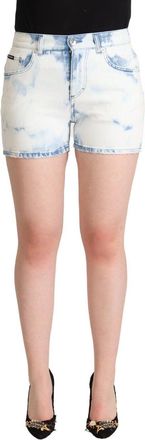 Dolce & Gabbana White Blue Dye Cotton Mid Waist Denim Womens Shorts