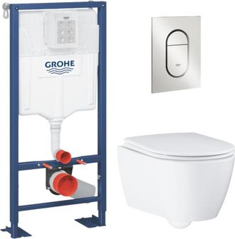 GROHE Pack Inodoro Suspendido Sin Aro Essence + Asiento + Placa Cromada + Estructura - Grohe