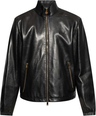 Versace Leren Jas met Opstaande Kraag - Heren - Leren en Su&egrave;de Jassen - Zwart - L - Leer - Jassen