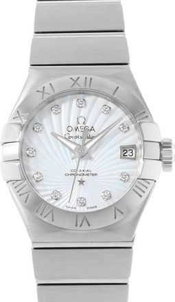 Omega Pre-owned Omega Constellation Brushed Chronometer Diamond White Mother of Pearl Dial Ladies Watch 123.10.27.20.55.001