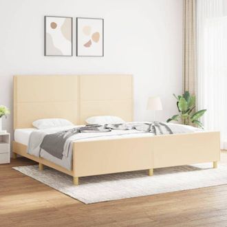 vidaXL Cama Sin Colch&oacute;n Tela Color Crema 200x200 Cm Vidaxl