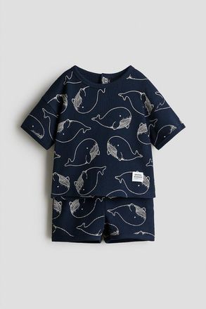H&M 2-piece waffled cotton set in Navy Blue/whales at Nordstrom, Size 12M