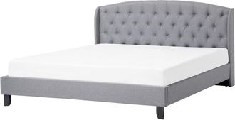 Beliani Beliani - Cama Doble Tapizada Gris 180 X 200 Cm Con Somier Y Cabecero Acolchado Bordeaux