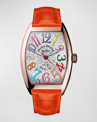 Franck Muller Cintree Curvex 18K Rose Gold Watch with Alligator Strap