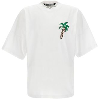 Palm Angels Mens Sketchy Tree Design Oversized Fit White T-Shirt Cotton - Size X-Large