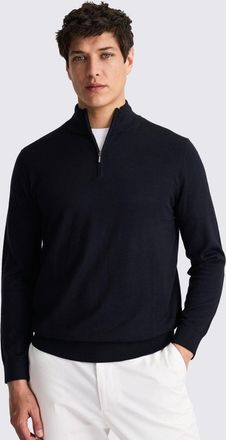 Moss Navy Merino-Blend Zip-Neck Jumper