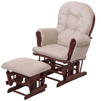 Hhg Hhg - Sill&oacute;n Relax 009, Mecedora Con Taburete Tejido Chenilla (465g/m&sup2;) Oeko-tex, Crema, Armaz&oacute;n Oscuro