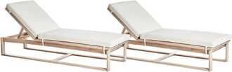 Beliani Set of 2 Sun Loungers with Cushions AZZANELLO Acacia Wood Off-White