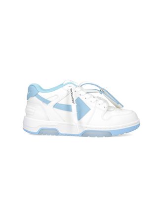 Off-white Rounded Toe Low-Top Sneakers With Iconic Details And Blue Accents