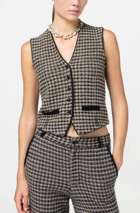Guest In Residence Houndstooth Tailored Vest In Black