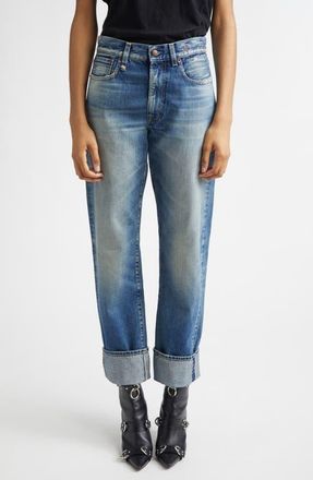 R13 Cuffed Boyfriend Jeans in Abyss Selvedge Blue at Nordstrom, Size 24