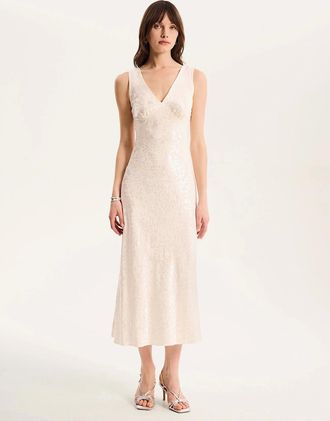 Omnes Womens Iris Maxi Dress in Ivory - Tan - Size: 22