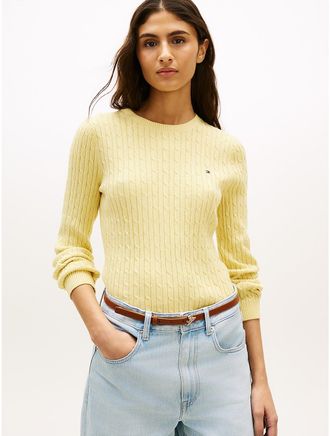 Tommy Hilfiger Womens Cable Knit Sweater - Yellow - XXL