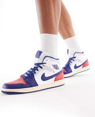 Nike Jordan Nike Air - Jordan 1 Mid - Sneakers alte bianche, rosse e blu-Bianco