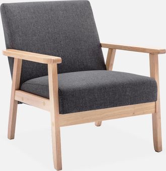 Sweeek Sweeek - Sill&oacute;n Estilo Escandinavo De Madera Y Tela, Isak, Gris Oscuro, 64x69.5x73 Cm