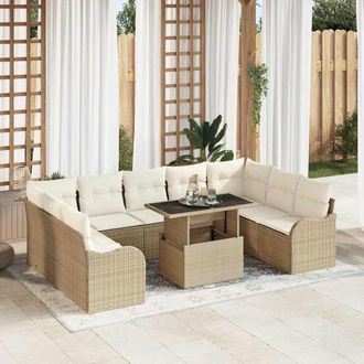 vidaXL Vidaxl - Set Divano Da Giardino Con Cuscino 10 Pcs Beige Poly Rattan