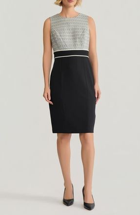 Kasper Holiday Mixed Media Sheath Dress in Black/Loden Dusk at Nordstrom, Size 16