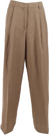 Fabiana Filippi Wijde broek - Dames - Wijde Broeken - Bruin - XS - Linnen - Broeken