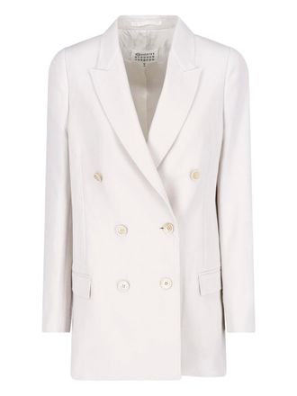 Maison Margiela Double-Breasted White Wool Blazer with Four Stitches Logo