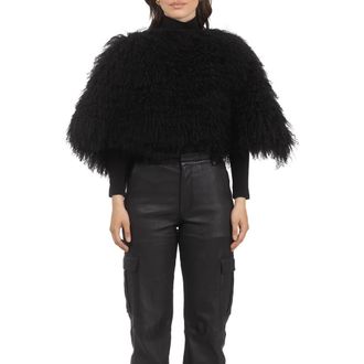 Gorski Select Genuine Shearling Shawl in Black at Nordstrom