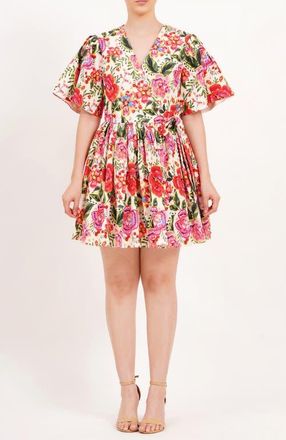Leota Alena Mini Wrap Dress in Crown Floral Flame Scarlet at Nordstrom, Size Xx-Large