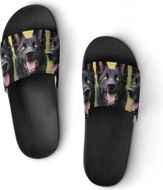 Generic Three Black German Shepherd Dogs Shower Shoes Slipper for Women Men Beach Slippers Quick Drying Non Slip Open-Toe Sandals