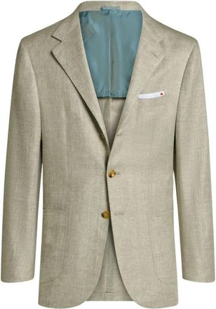 Kiton Enkelrijig jas van linnen- kasjmier en zijde - Heren - Blazers - Beige - XL - Linnen - Jassen