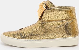 Versace Metallic Gold Crackle Leather Medusa High Top Sneakers