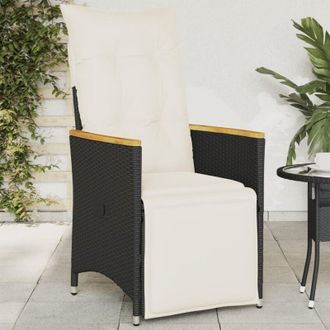 vidaXL Sill&oacute;n Reclinable De Jard&iacute;n Con Cojines Rat&aacute;n Sint&eacute;tico Negro Vidaxl