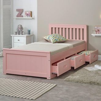Mission Solid Wooden 3ft Single Bed with Underbed Drawer - 6 Colours in Pink