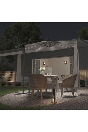 Living and Home Outdoor 32 LED Lighted Patio Umbrella with Crank Lift System with Base