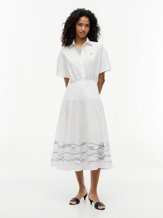 Tommy Hilfiger Womens Short-Sleeve Poplin Shirtdress - White - 10