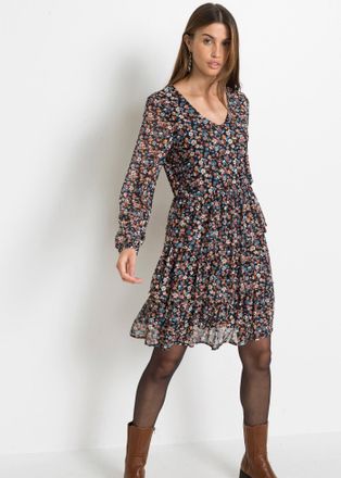 Bonprix Minikleid BONPRIX, Damen, Gr. 48/50 (XL), N-Gr, schwarz gebl&uuml;mt, Obermaterial: 96% Polyester, 4% Elasthan. Futter: 100% Polyester, ausgestellt, Kleide