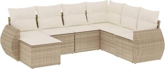 vidaXL Set Sof&aacute;s De Jard&iacute;n 7 Piezas Y Cojines Rat&aacute;n Sint&eacute;tico Beige Vidaxl