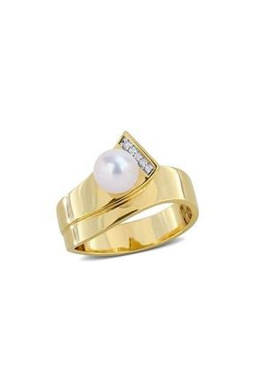 Delmar Pearl & Diamond Wraparound Ring in White/Gold Plate at Nordstrom Rack, Size 5