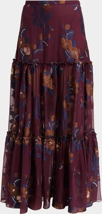 Etro Floral Embroidered Tiered Maxi Skirt
