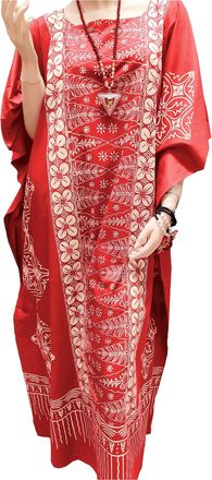 Generic Coolkaftan Womens 100% Cotton Summer Kaftan Dresses Beach Holiday Cover Up Boho Bohemian Floral Swimwear Bikini Robe Batwing Loungewear (UK, Alpha, On