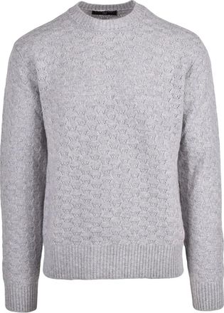 Daniele Fiesoli Perforated Grey Crew Neck Sweater In Fine Merino Wool And Cashmere Blend