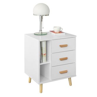 SoBuy Sobuy - Mesita De Noche Con 3 Cajones Y 3 Estantes Mesa Auxiliar Mesita Para Sal&oacute;n Comedor Blanco L48xp40xh60 Cm Fbt95-w Es