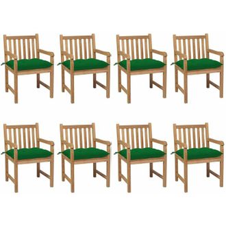 vidaXL Sillas De Jard&iacute;n 8 Uds Madera Maciza De Teca Cojines Verde Vidaxl