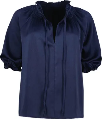 Bishop + Young Womens Smock Neck Top In Marine Navy