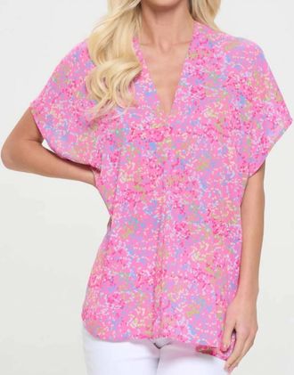 Adrienne Confetti Delight V-Neck Top In Pink
