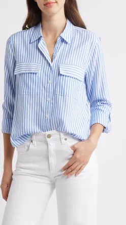 Beach Lunch Lounge Fallon Crop Button-Up Shirt in Blue Ice at Nordstrom, Size X-Large