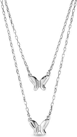UNOde50 Double Sterling Silver Metal Alloy Chain. Central Butterflies, Carabiner Clasp And Extension