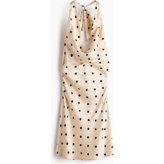 H&M Halterneck Satin Dress in Light Beige/polka Dot at Nordstrom, Size X-Small