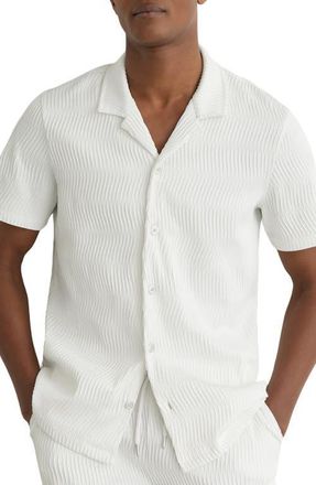 Reiss Aleo Textured Wave Camp Shirt in White at Nordstrom, Size X-Large