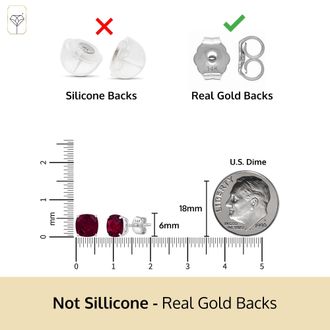MAX + STONE 14k Yellow or White Gold 6MM Cushion Cut Gemstone Solitaire Gemstone Studs